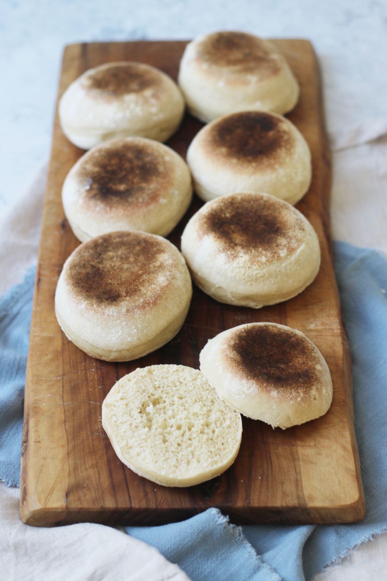 Toasted English Muffins cut open